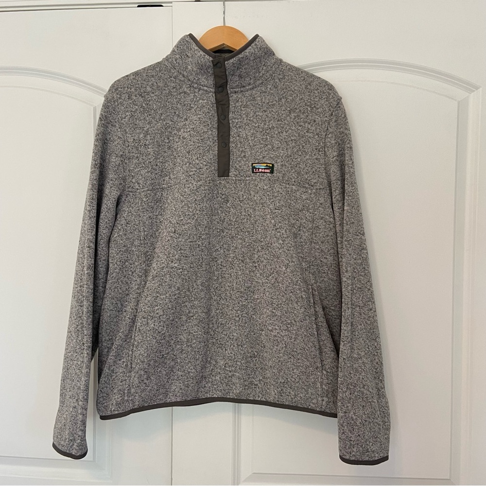 Men's L.L.Bean Sweater Fleece Pullover Gray Large 1/4 Snap